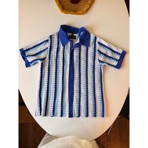 Original Use blue & white striped knit short sleeve collared button down- size S